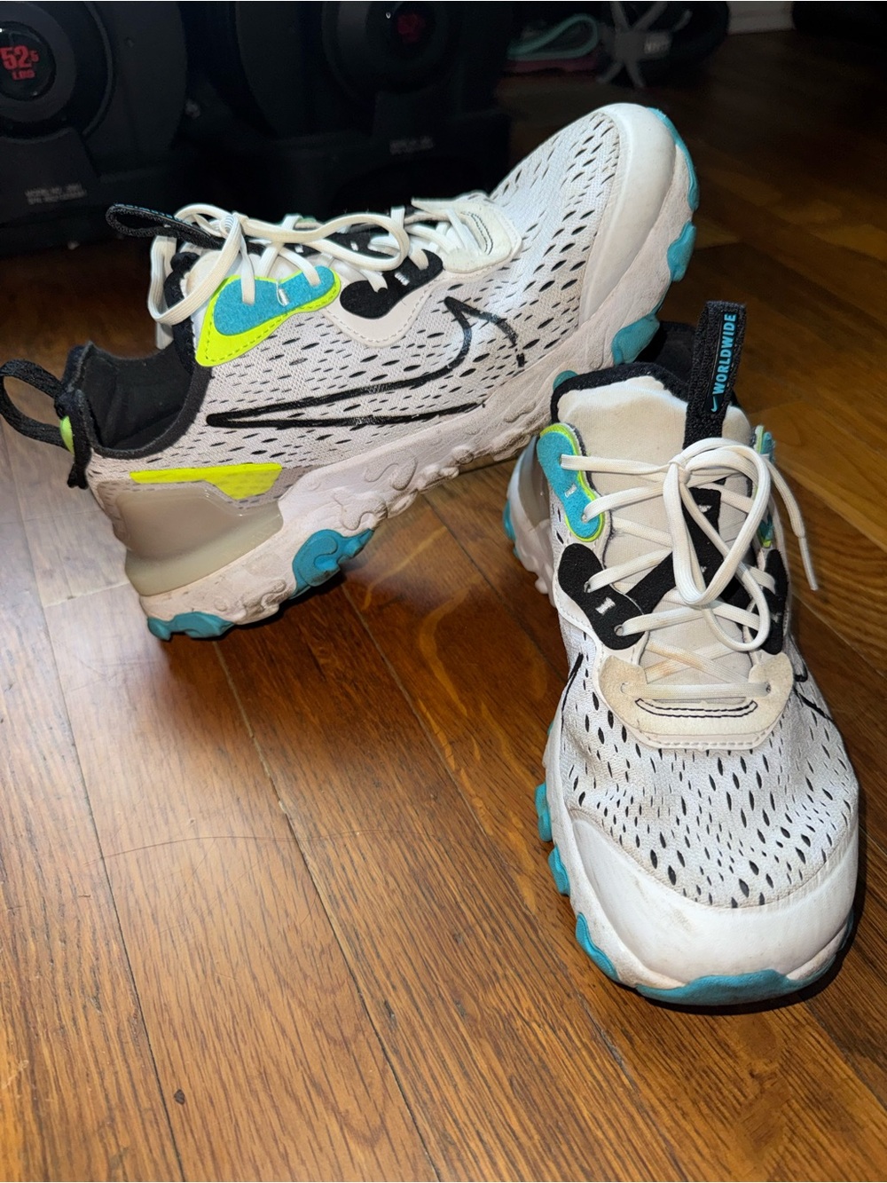 Nike Kids White Teal Neon Yellow Trail-Style Sneakers